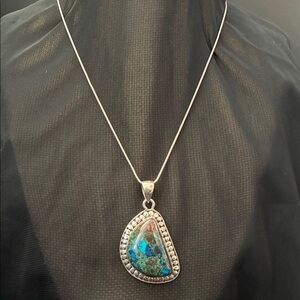 Sterling Silver Blue-Green Chrysocolla Pendant Necklace